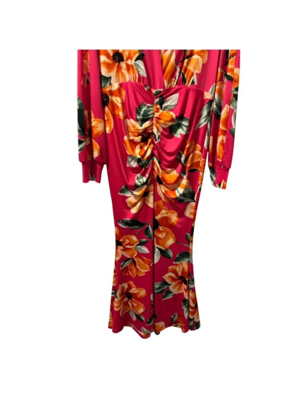 Venus Womens Pink Floral Long-Sleeve Ruched Dress Size M Polyester Dress - Picture 8 of 12